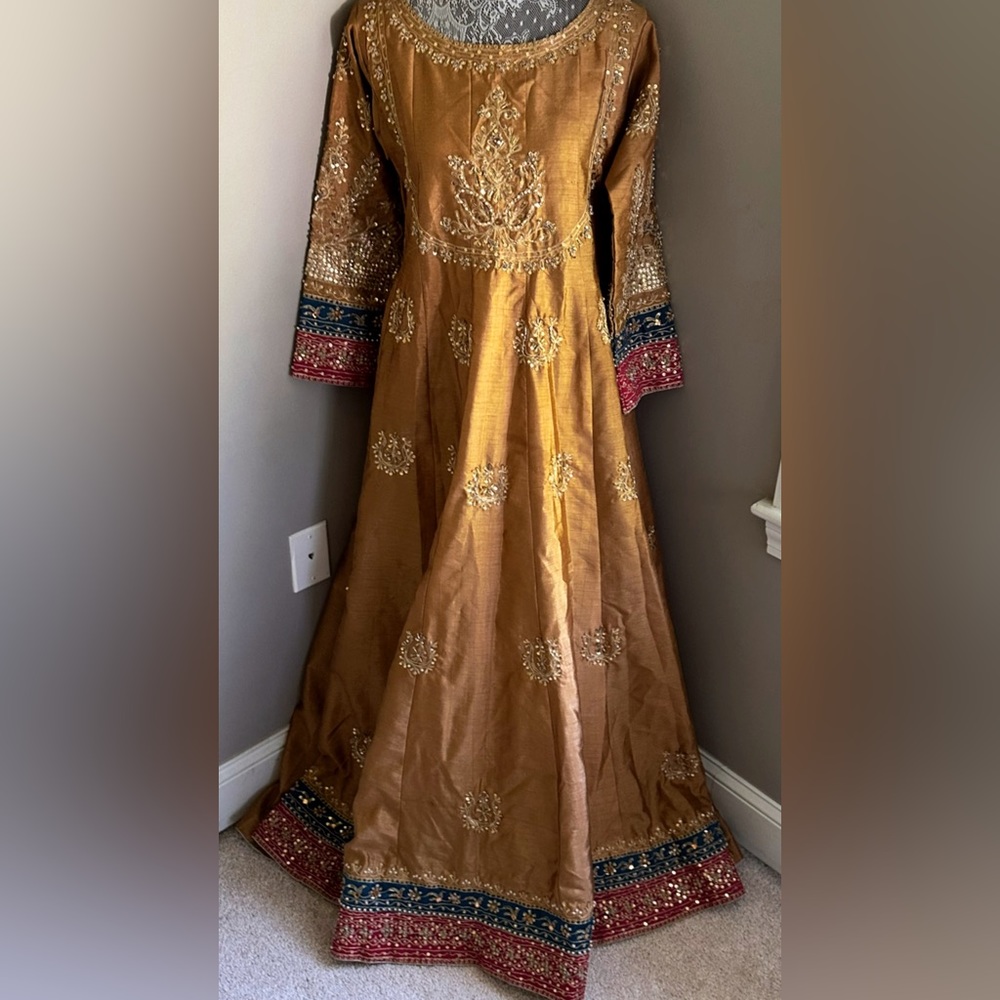 Embellished Golden Brown Traditional Evening Dress